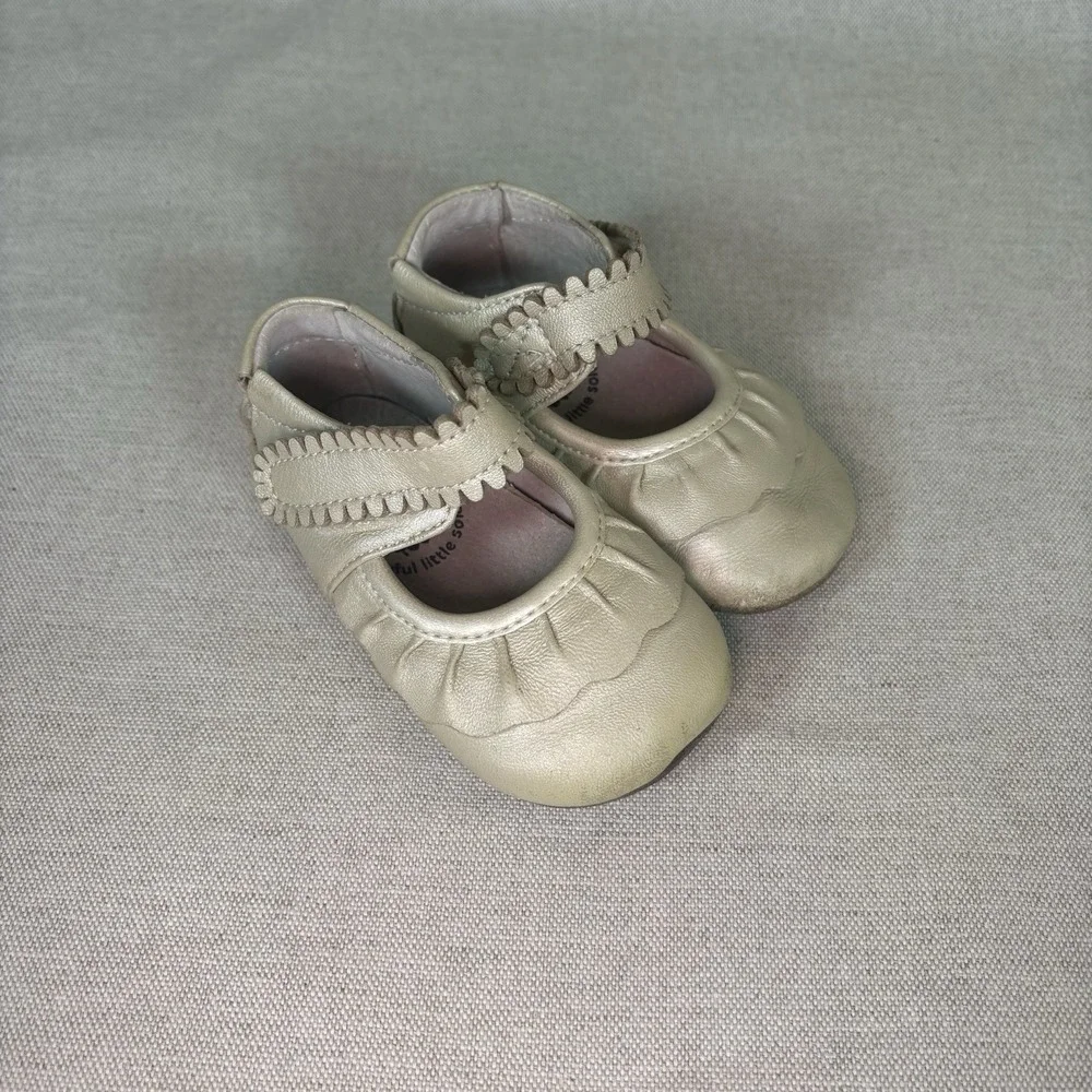 Livie And Luca Champagne Gold‎ Leather Ruche III Mary Jane Shoes 9-12 Months